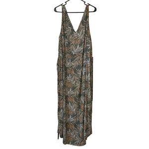 A New Day Women's Green Sleeveless V-neck Maxi Dress in Palm Print Size XXL